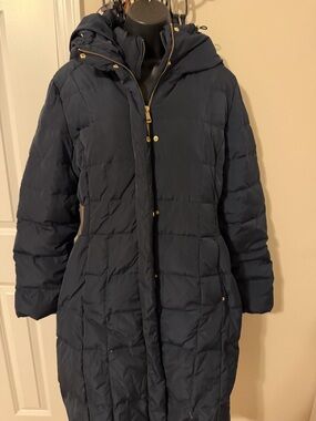 Women's Navy Long Puffer Coat with Hood- size large